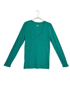 J. Crew Women's Vintage Cotton Long Sleeve V-Neck Top in Blue/Green - Sz M - New